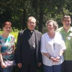 Los delegados de OMP de las diócesis de Vitoria (Estibaliz Vea Murguía), Bilbao (Feli Martín) y San Sebastián (Koldo Muro) junto al arzobispo de Pamplona y Tudela Francisco Pérez González, presidente de la Comisión Episcopal de Misiones y Cooperación entre las Iglesias.